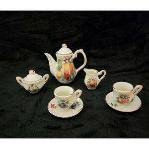 Formalities Baum Bros Victorian Fruit Floral Miniature Tea Set Peaches Dollhouse